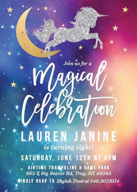 Unicorn Birthday Party Invitation Magical Celebration Etsy Unicorn