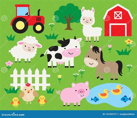 Cute Farm Animal Cartoon Vector Illustration Stock Vector