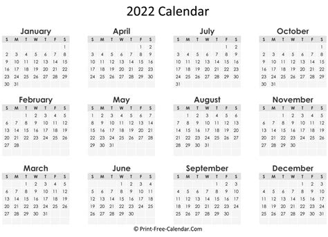 Print Free Calendar 2022