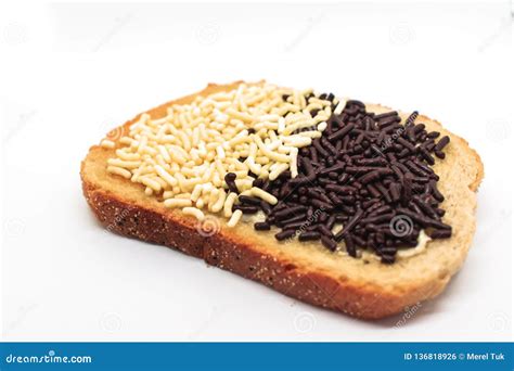 Toast With Dutch Chocolate Sprinkles On Isolated White Background Stock