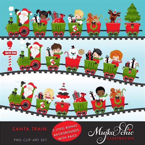 Christmas Santa Train Girls Clipart Choo Cho Polar Express Etsy