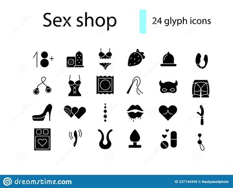 Erotic Goods Glyph Icons Set Sex Shop Adult Toys Products For Making