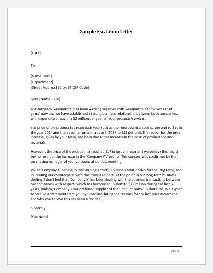 Escalation Letter Samples For Ms Word Word And Excel Templates
