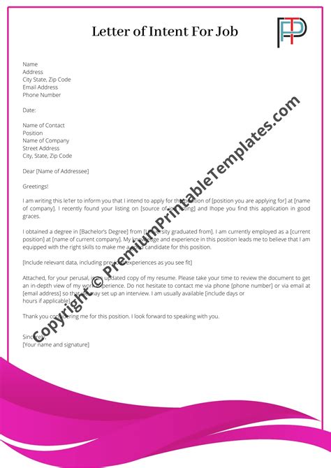 Letter Of Intent For A Job Editable Template Pack Of In Pdf And