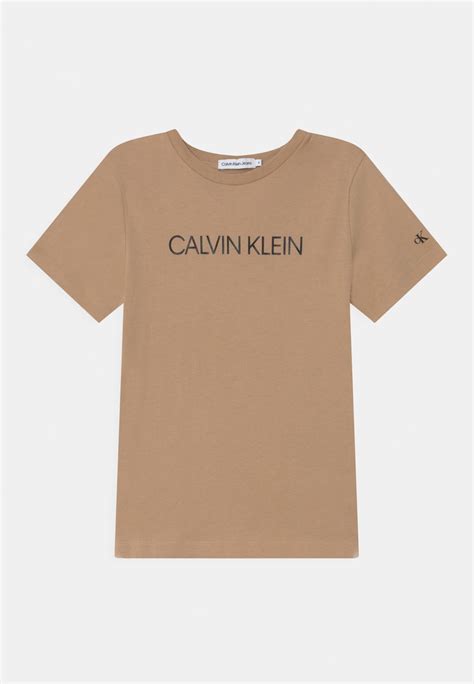 Calvin Klein Jeans Institutional T Shirt Z Nadrukiem Tawny Sand Beżowy Zalando Pl