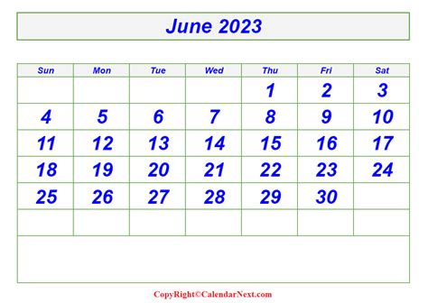 Blank June 2023 Calendar Calendar Next