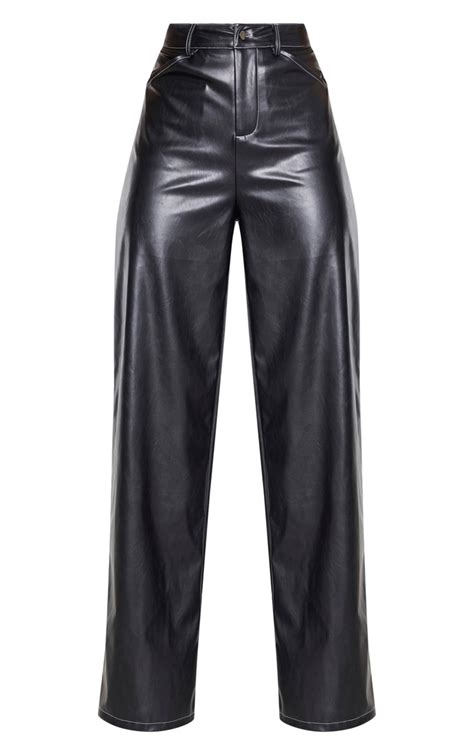 Black Faux Leather Wide Leg Pants Prettylittlething Ca