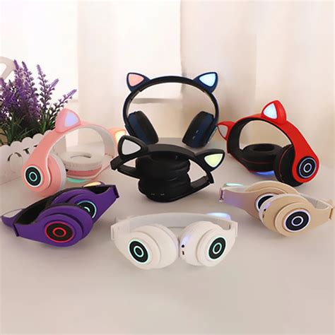 Headsetb39 Cute Cat Ear Headset Wireless Bt50 Foldable Gaming