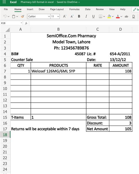 Pharmacy Bill Format In Excel Free Download Semiofficecom
