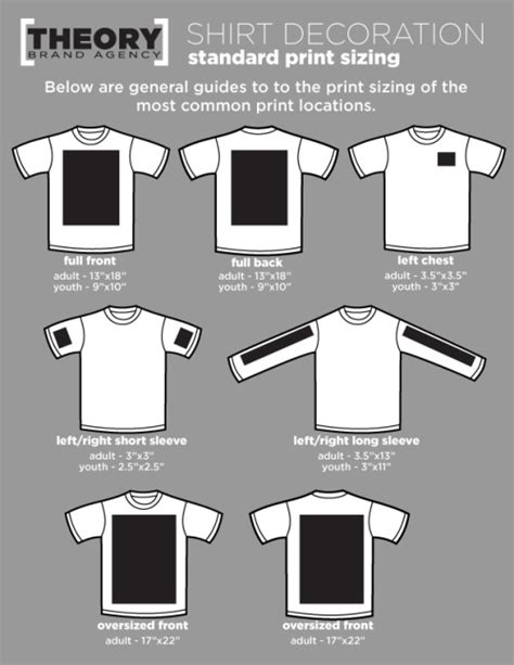 T Shirt Imprint Standard Sizing Theory Brand Agency