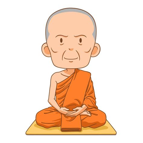 Personaje De Dibujos Animados De Meditación Sentada Monje Budista