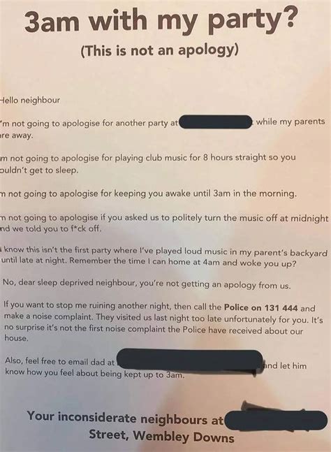 Boomer Leaves Sarcastic Note After Neighbour Had Noisy House Party
