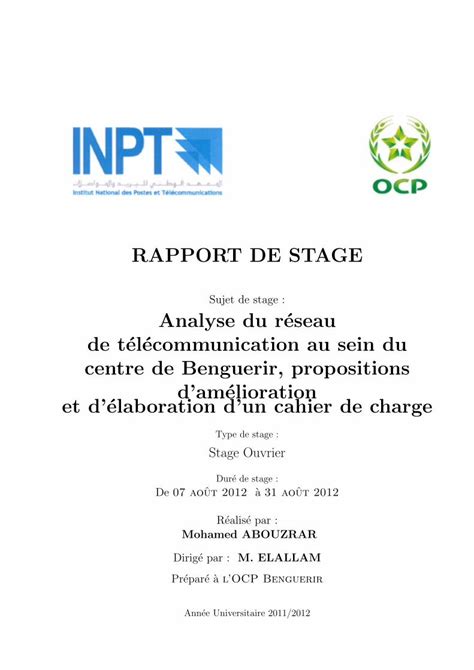 Pdf Rapport Stage Ocp Dokumentips