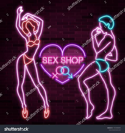 Sex Shop Banner Advertisement Neon Silhouette Vector De Stock Libre