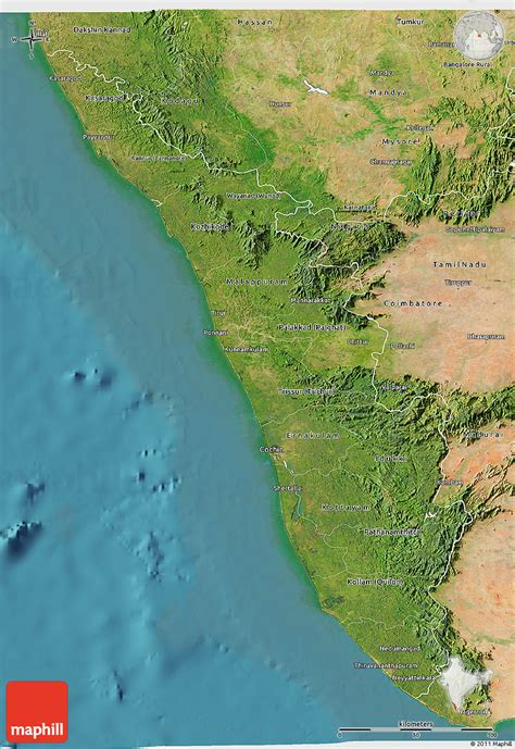 Kerala state institute of design. Satellite 3D Map of Kerala