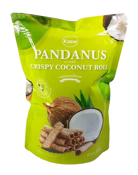 Kaew Thai Pandanus Crispy Coconut Roll Pandan Flavor 100 G Pack Of 2