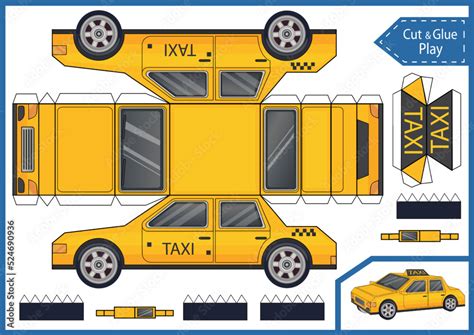 Plakat Kids Craft Template Cut And Glue Paper Taxi Car Make 3d Model