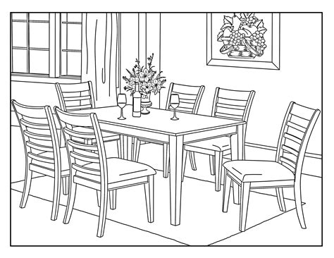 Dining Room Around The House Coloring Pages For Adults 1 Printable