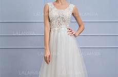 scoop knee tulle neck lace length princess line dress wedding lalamira loading