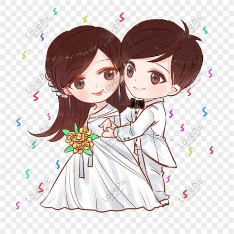 Kartun Pernikahan Romantis Yang Digambar Tangan Rias Wajah Pengantin Pernikahan Romantis Animasi