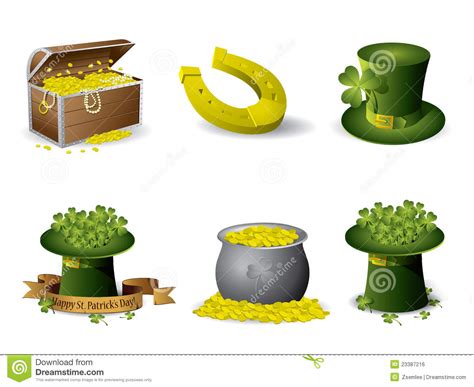 Patrick's day is a global celebration of irish culture that takes place annually on march 17, the anniversary of the patron saint of ireland's death in the fifth century. Saint Patrick's Day Symbols Stock Vector - Image: 23387216
