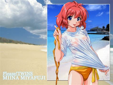 Miyafuji Miina Onegai Twins Non Web Source Wallpaper 00s 1girl Beach Bikini Blue Eyes