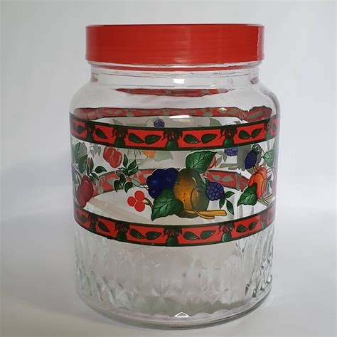 Vintage Kig Canister 6 Cup Red With Fruit Glass Indonesia W Tupperware Scoop Rubber Duck T