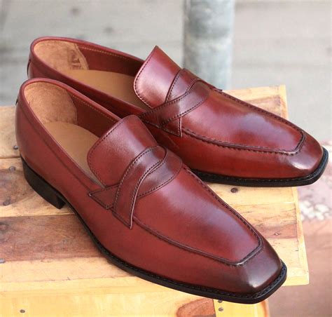 Handmade Men's Burgundy Color Leather Loafers, Men's Formal Dress