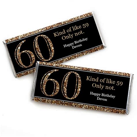 Adult 60th Birthday Gold Personalized Candy Bar Wrappers Birthday