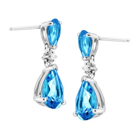 3 7 8 Ct Natural Swiss Blue Topaz Drop Earrings With Diamonds In 14K