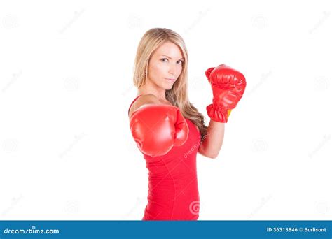 Portrait Of Pretty Young Woman Doing Boxing Exercise Stock Photo