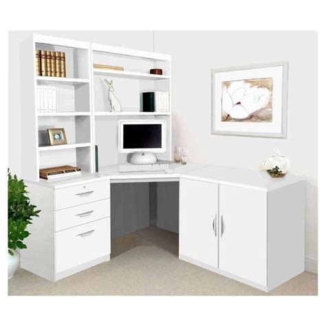 R White Home Office Corner Desk Set With Overshelving Home Office