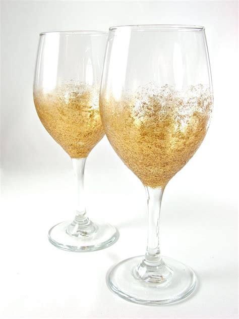 Glitter Wine Glass Pair Sunburst Gold