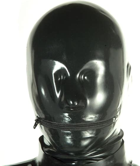 Latex Anatomical Hood Mask For Men With Mouth Zipper 0 6mm Latex Mask 0 6mm