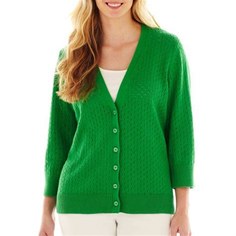 Jcpenney Liz Claiborne 34 Sleeve Pointelle Knit Cardigan Sweater