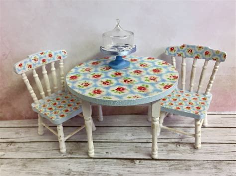 Dolls House Table And Chairs Shabby Chic Miniature Dollhouse Etsy