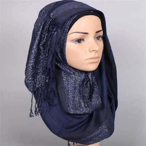 muslim hijab printe glitter tassels cotton lurex stripe scarf cotton jersey shawl retail hijabs