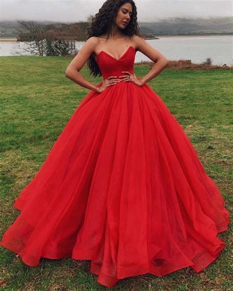 Red Tulle V Neck Long Puffy Prom Gown Red Evening Dress On Luulla
