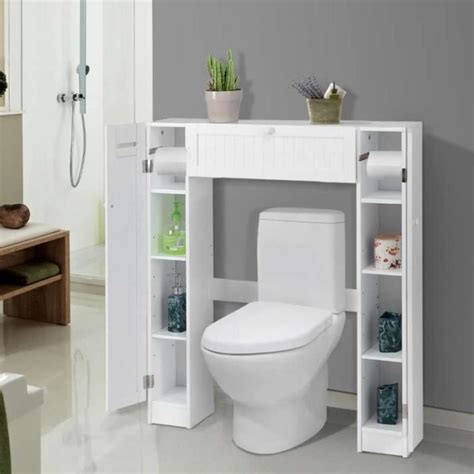 Costway Meuble Wc Meuble De Rangement Pour Toilette En Bois Avec Etagères 87 X 18 X 98 Cm