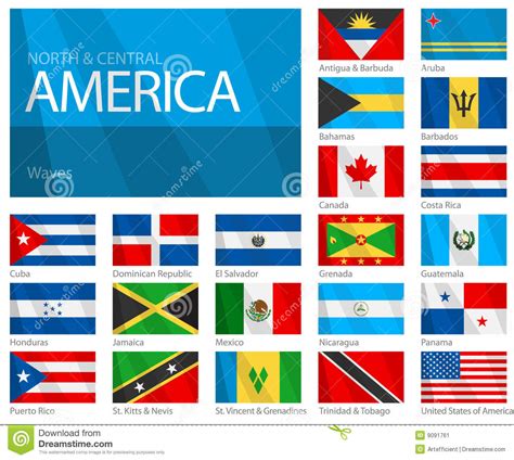 Waving Flags Of North And Central American Countries Stock Image Image