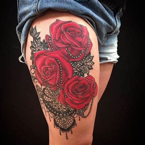 But With Blue Orchids Lace Thigh Tattoos Lace Tattoo Lace Rose Tattoos