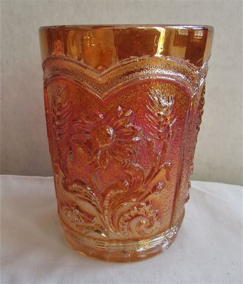 Vintage Marigold Carnival Glass Imperial Fieldflower Tumbler Etsy