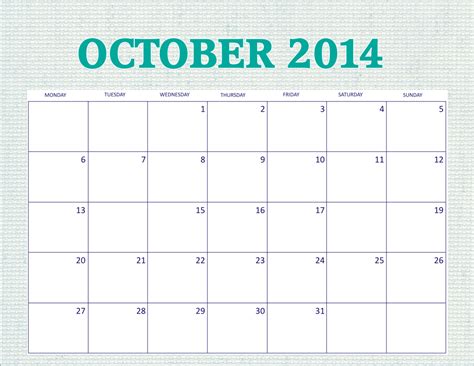 Browse our collection of free printable calendarsand calendar templates. Free Printable October 2014 Calendar