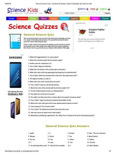General Science Quiz Questions And Answers Basic Knowledge Test Easy