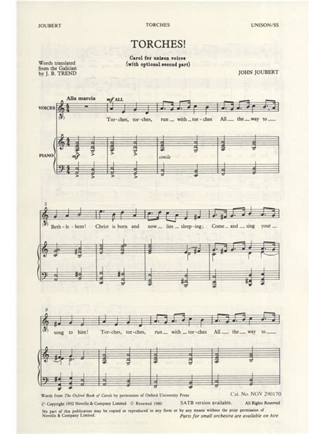 Sheet Music John Joubert Torches Unison Voices