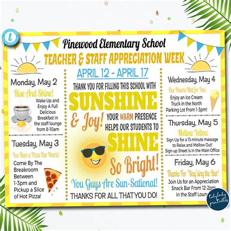 Yellow Sunshine Theme Teacher Appreciation Week Itinerary Poster