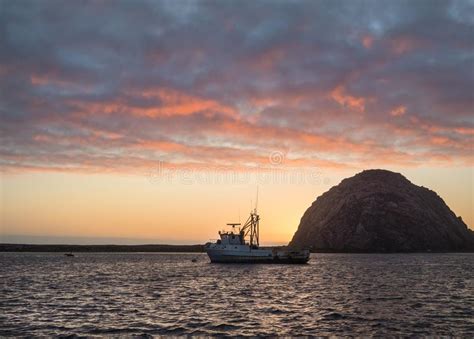 Beautiful Sunset Morro Bay Stock Photo Image Of Landmark Boat