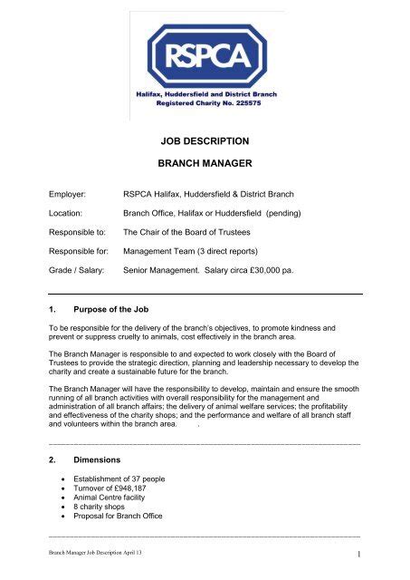 Job Description Branch Manager