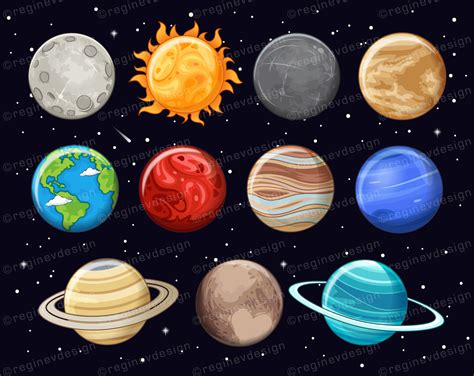 Solar System Clipart Planets Cartoon Cute Sun Moon Globe Earth Vector Kawaii Chibi