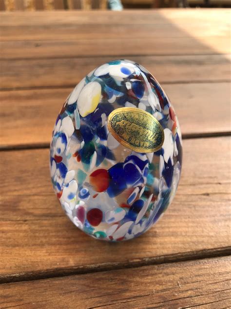 Murano Italy Splatter Glass Egg Paperweight With Original Etsy